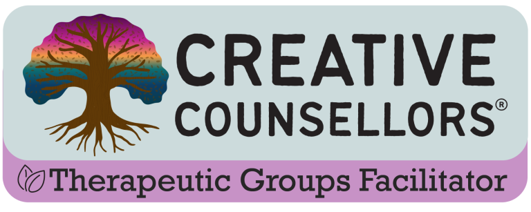 Logo of Creative Counsellors, featuring a colourful tree and text indicating group facilitation.