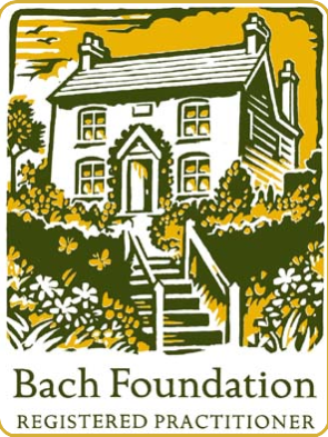 Logo of the Bach Foundation featuring a cottage and steps surrounded by flowers.