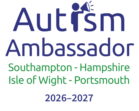 Logo for Autism Ambassador programme, covering Southampton, Hampshire, Isle of Wight, and Portsmouth, 2026-2027.