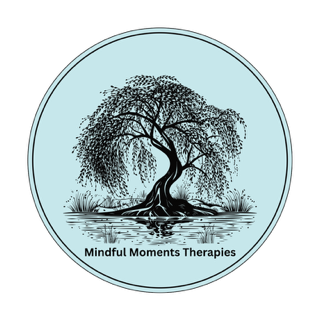 EFT A stylised willow tree reflected in water, with "Mindful Moments Therapies" text below.