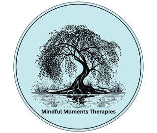 Sesson fees Illustration of a willow tree reflected in water with the text "Mindful Moments Therapies".