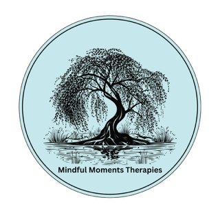 theraepeutic workbooks Logo featuring a stylised willow tree with the text "Mindful Moments Therapies" below.