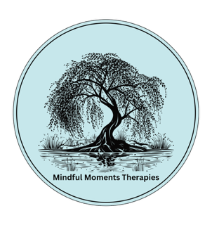 EFT A stylised willow tree reflected in water, with "Mindful Moments Therapies" text below.