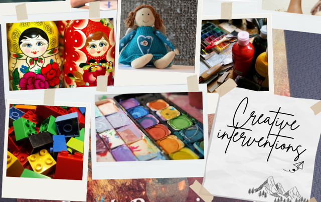 A collage of toys, crafts, and vibrant art supplies showcasing creative activities.