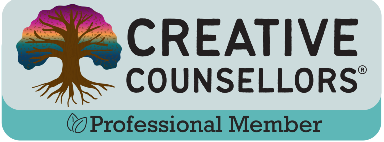 Logo for Creative Counsellors with a tree and text indicating professional membership.
