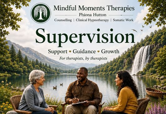 Three people seated by a scenic lake, discussing therapy and personal growth.