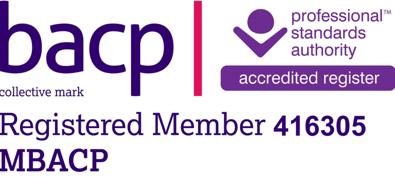 BACP logo with registration details for a member, including accreditation information.