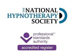 Logo of The National Hypnotherapy Society with an accreditation symbol.