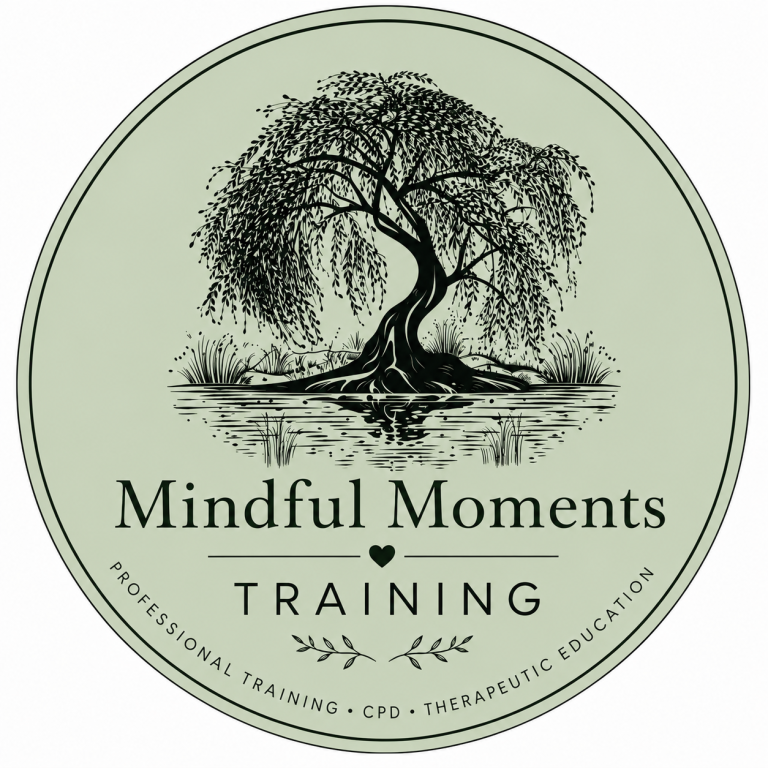 Sesson fees Illustration of a willow tree reflected in water with the text "Mindful Moments Therapies".