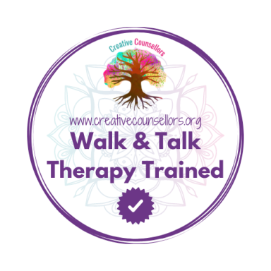Logo featuring a colourful tree and text about Walk & Talk Therapy training.